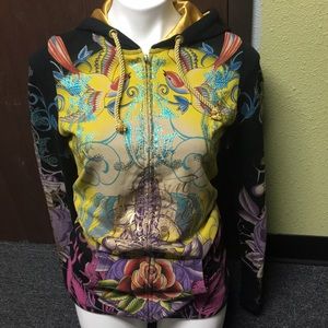 Christian Audigier Colorful Rose Detailed Sweater